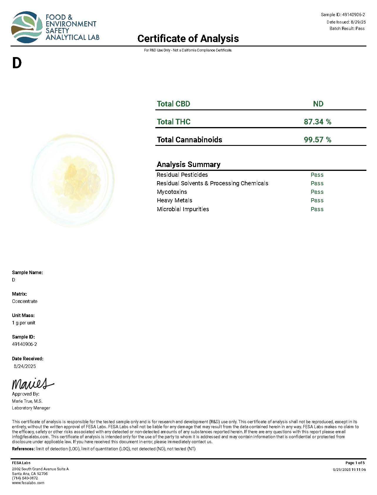 THCA Diamonds Lab Test 1